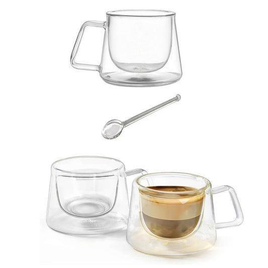 2 SETS 200 ML Double Layer Drinking Cup With Stirrer Spoon - MUG200