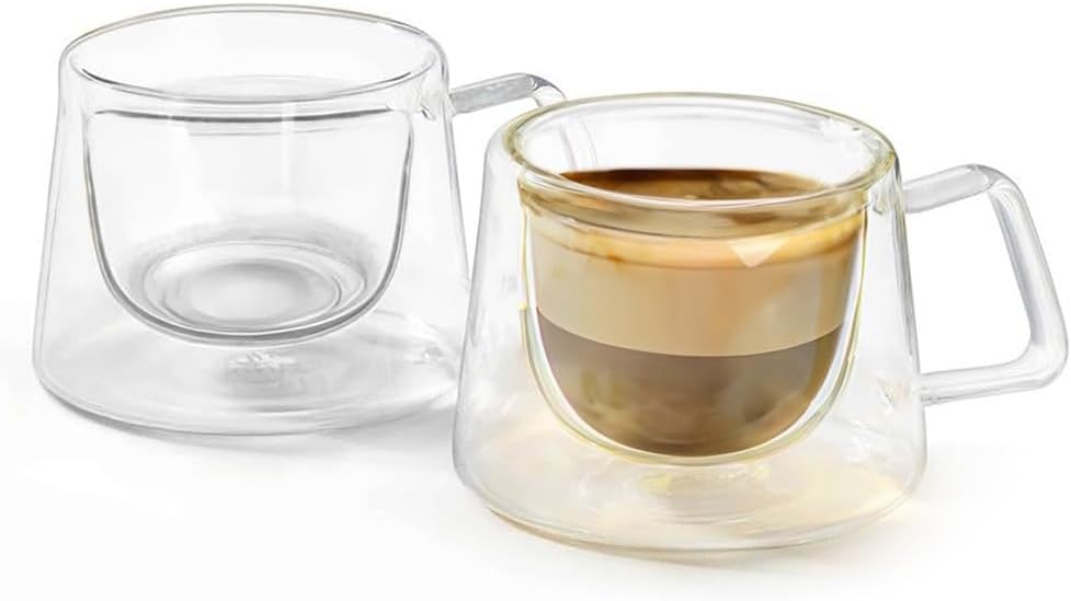 2 SETS 200 ML Double Layer Drinking Cup With Stirrer Spoon
