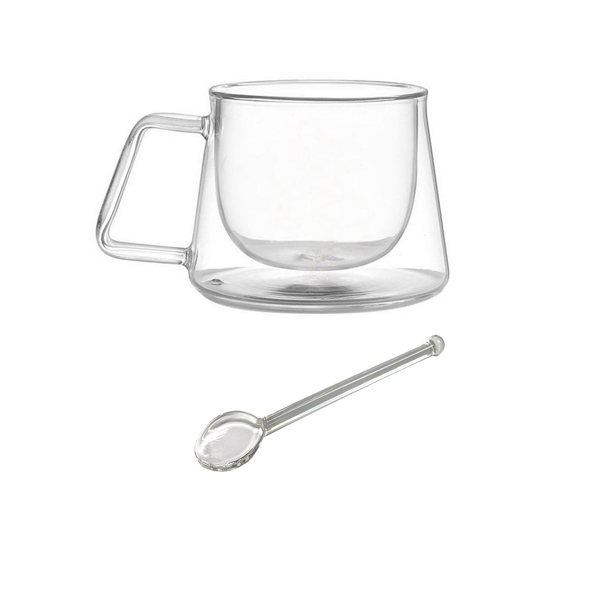 2 SETS 200 ML Double Layer Drinking Cup With Stirrer Spoon - MUG200