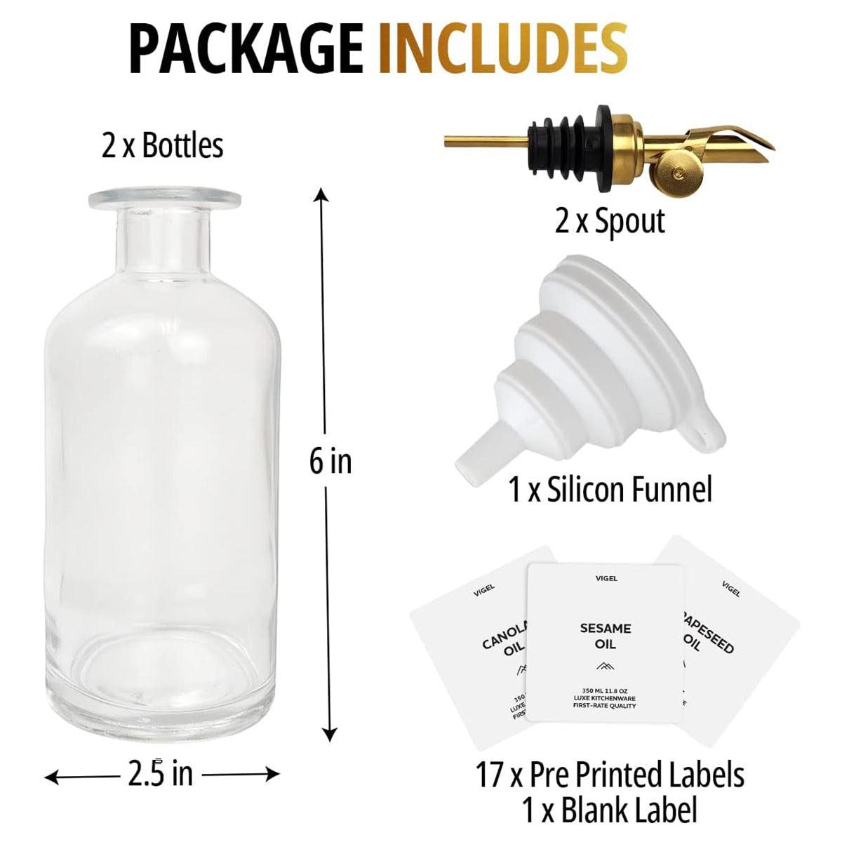 2 PC Set Vigel Premium Oil Dispenser 350 ML - M VGOIL350
