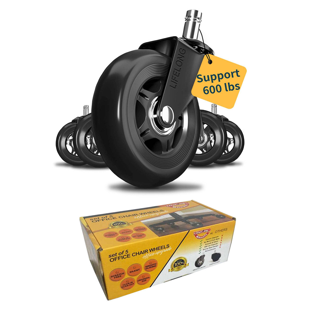 5 Pc Set 3 Inches Office Chair Wheels Replacement Rubber Chair Casters - MWHEEL5