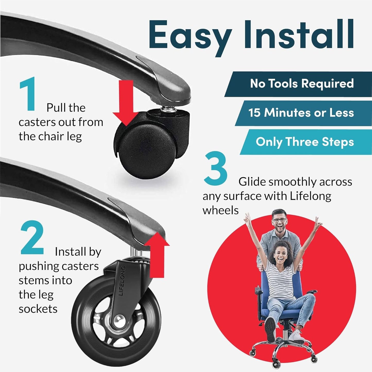 5 Pc Set 3 Inches Office Chair Wheels Replacement Rubber Chair Casters - MWHEEL5
