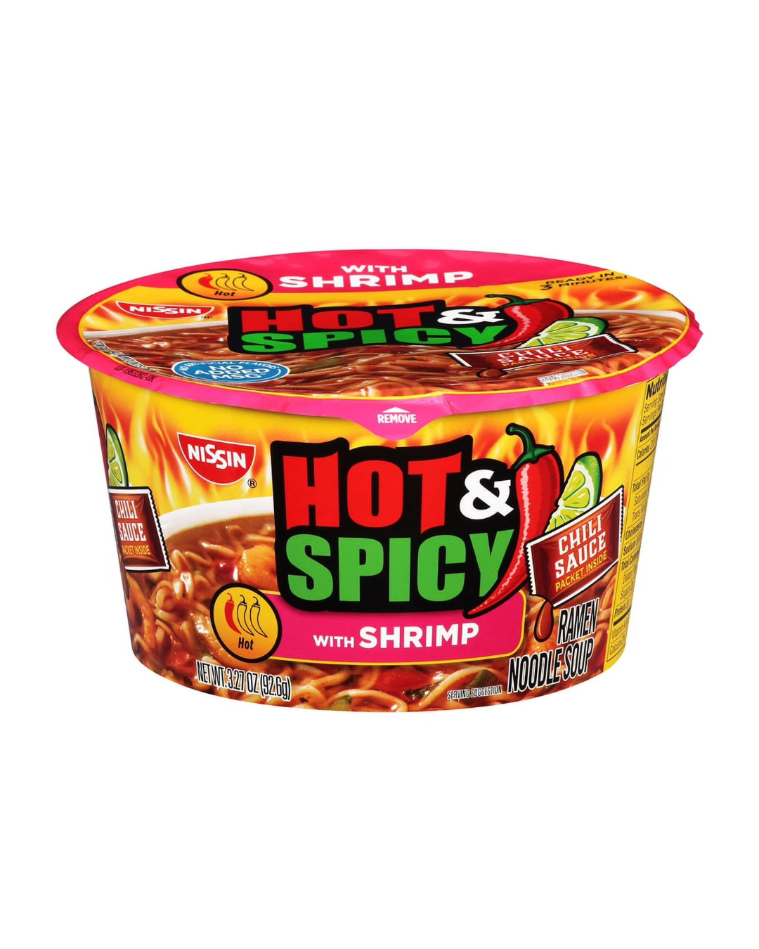 NISSIN HOT & SPICY SHRIMP FLAVOR BOWL, 3.27oz (92.6g) GNISSIN321S
