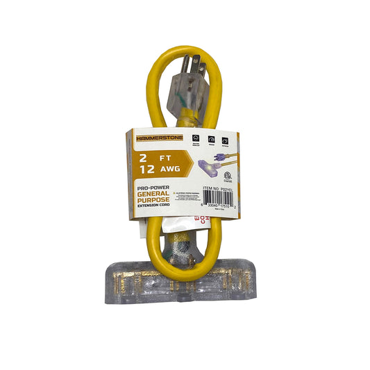 2 FT Yellow Extension Cord 12 AWG ETL - PO2YEL