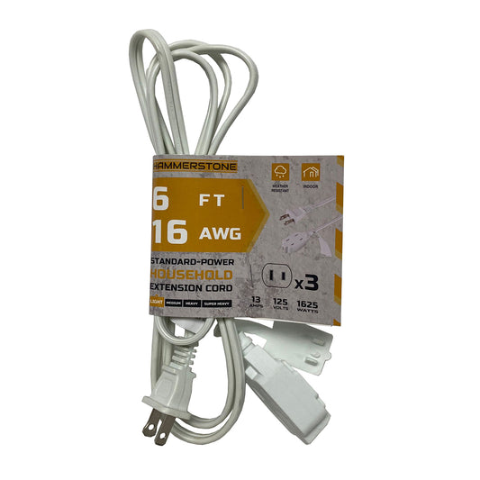 6 Ft White Extension Cord 16Awg Etl - PO6EXT