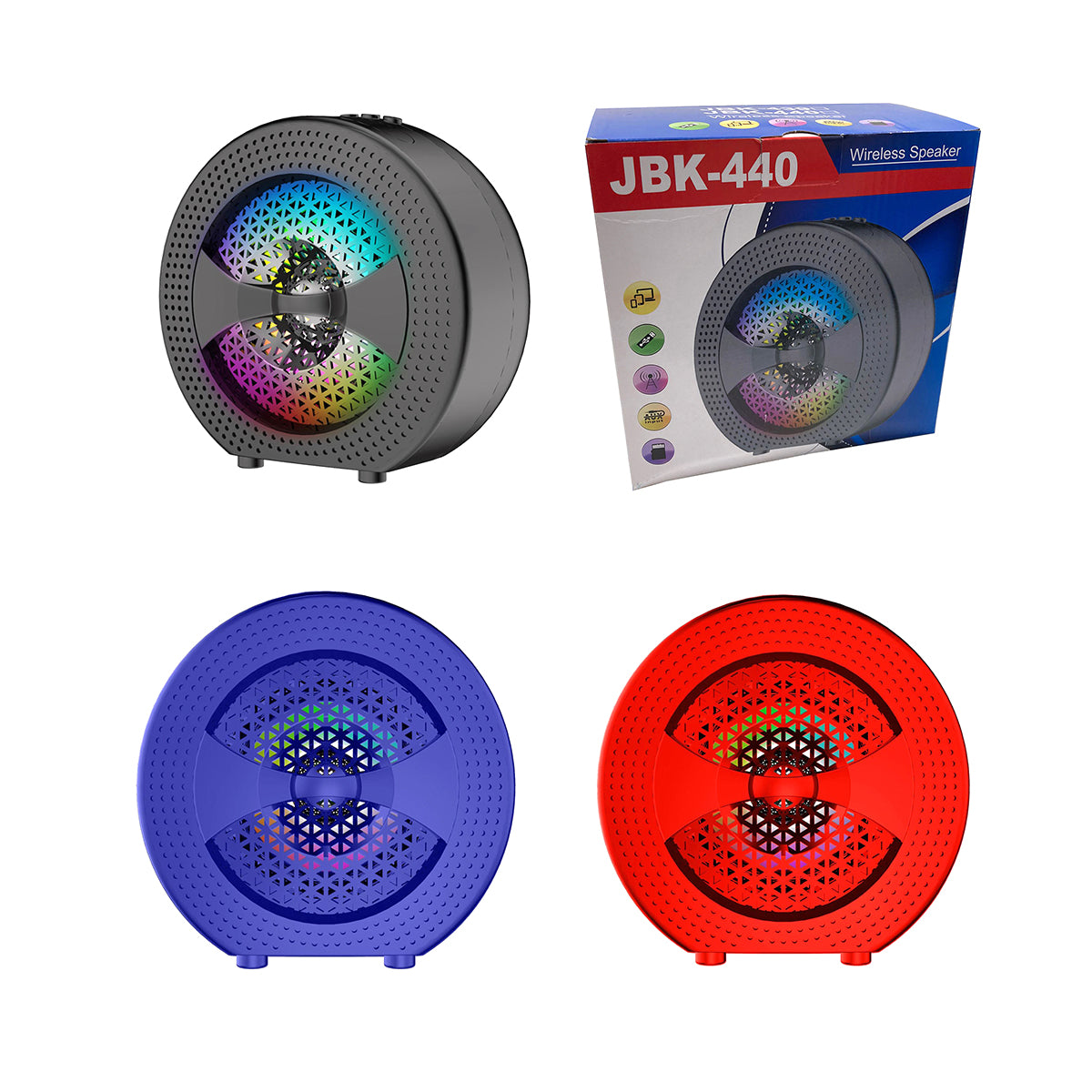 4" Round Wireless Speaker With USB/Tf Card & Aux Inputs 500 mAh Multicolor Light On Speaker - R440