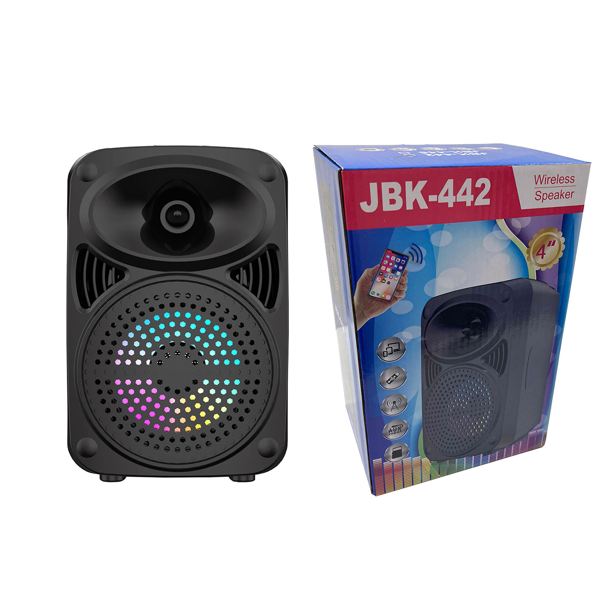 4" Wireless Speaker With USB/Tf Cards & Aux Inputs 500 mAh Multicolor Light On Speaker - R442