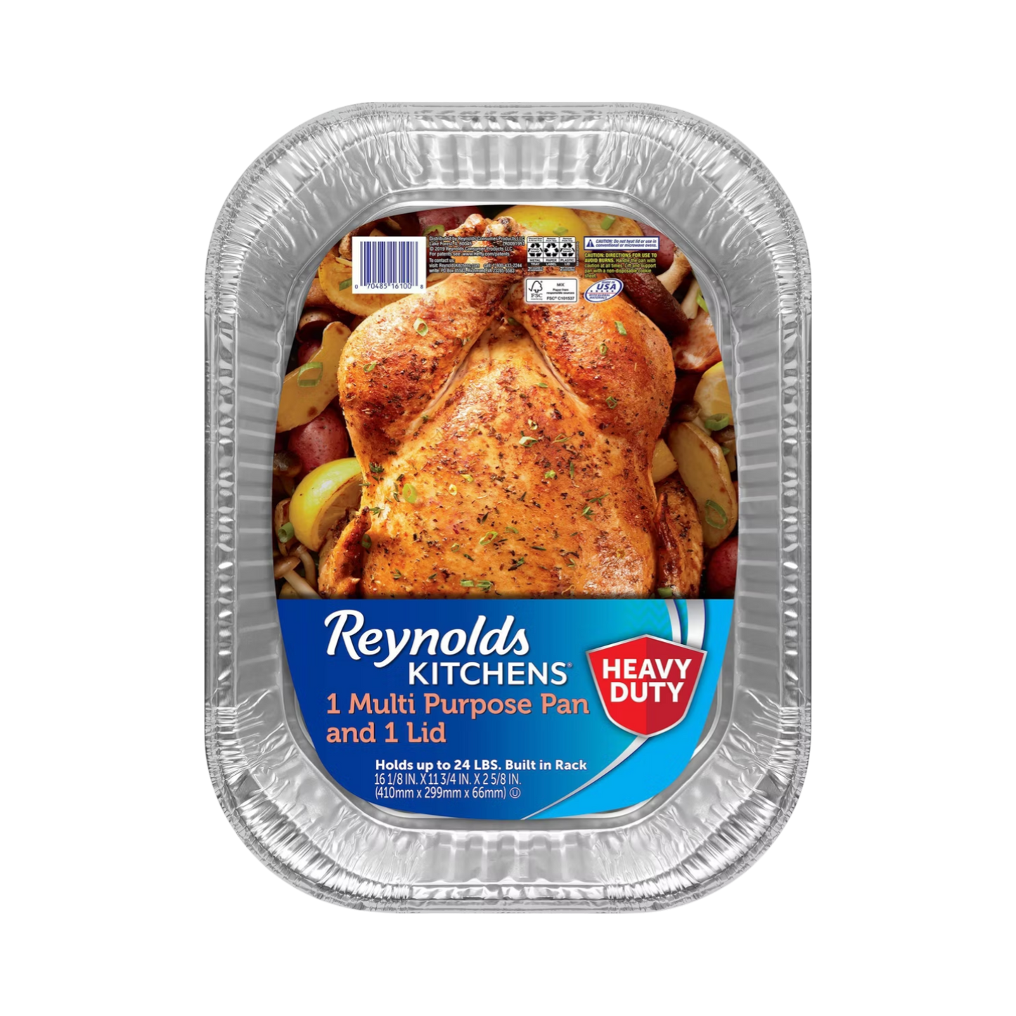 REYNOLDS KITCHENS HEAVY DUTY DISPOSABLE ALUMINUM ROASTING PANS WITH LID 16.12" x 11.75" x 2.88", 1ct REY1008