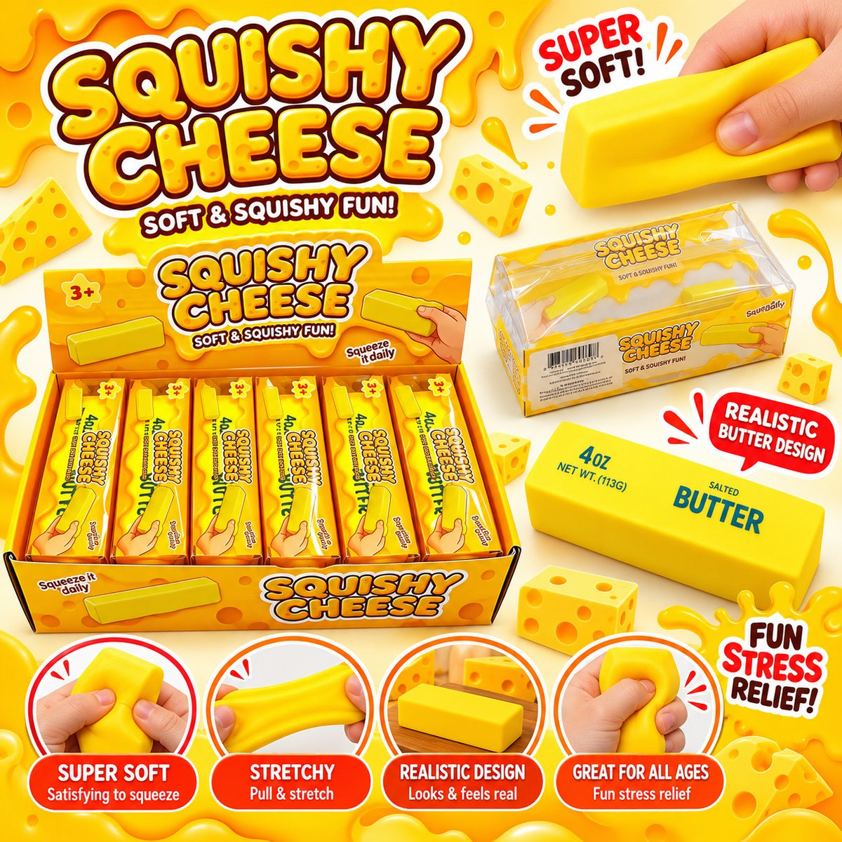 Small Size Squeeshy Butter Cheese Bar 15.12 x 1.77 x 1.77 Inches - SQ006