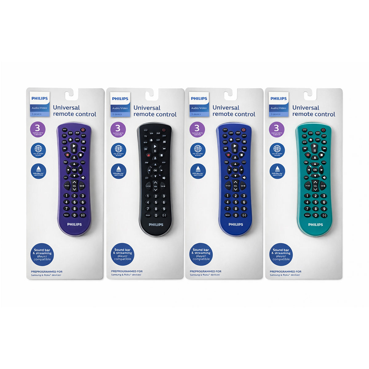 Remote Control Assorted PHILIPS Universal TV Remote 3 Device Assorted Color Small size - UNPH3 ...