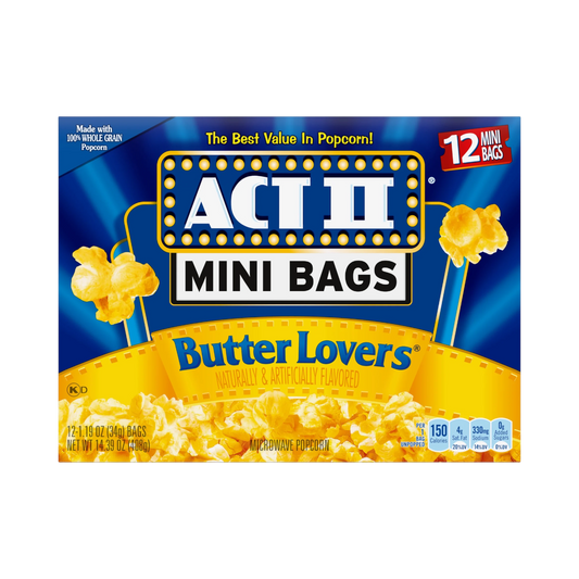 ACT II BUTTER MINI BAGS BUTTER LOVERS MICROWAVE POPCORN, 12ct -1.19oz GACTII302