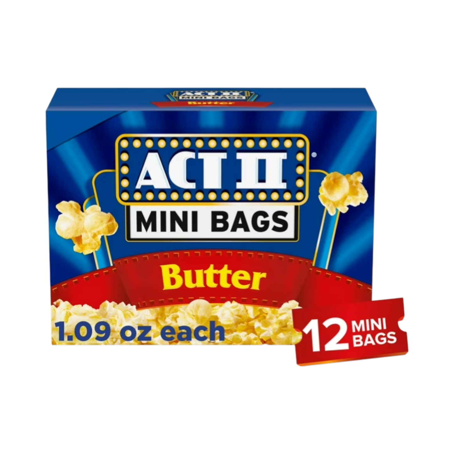 ACT II MINI BAGS BUTTER MICROWAVE POPCORN, 12ct -1.09oz GACTII272