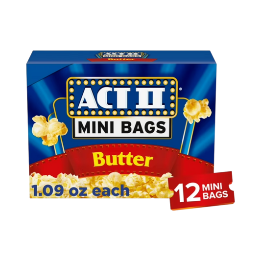 ACT II MINI BAGS BUTTER MICROWAVE POPCORN, 12ct -1.09oz GACTII272