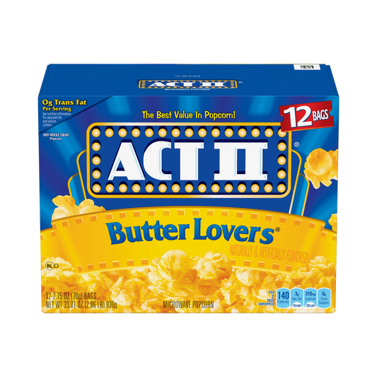 ACT II BUTTER LOVERS MICROWAVE POPCORN, 12ct-2.75oz GACTII301